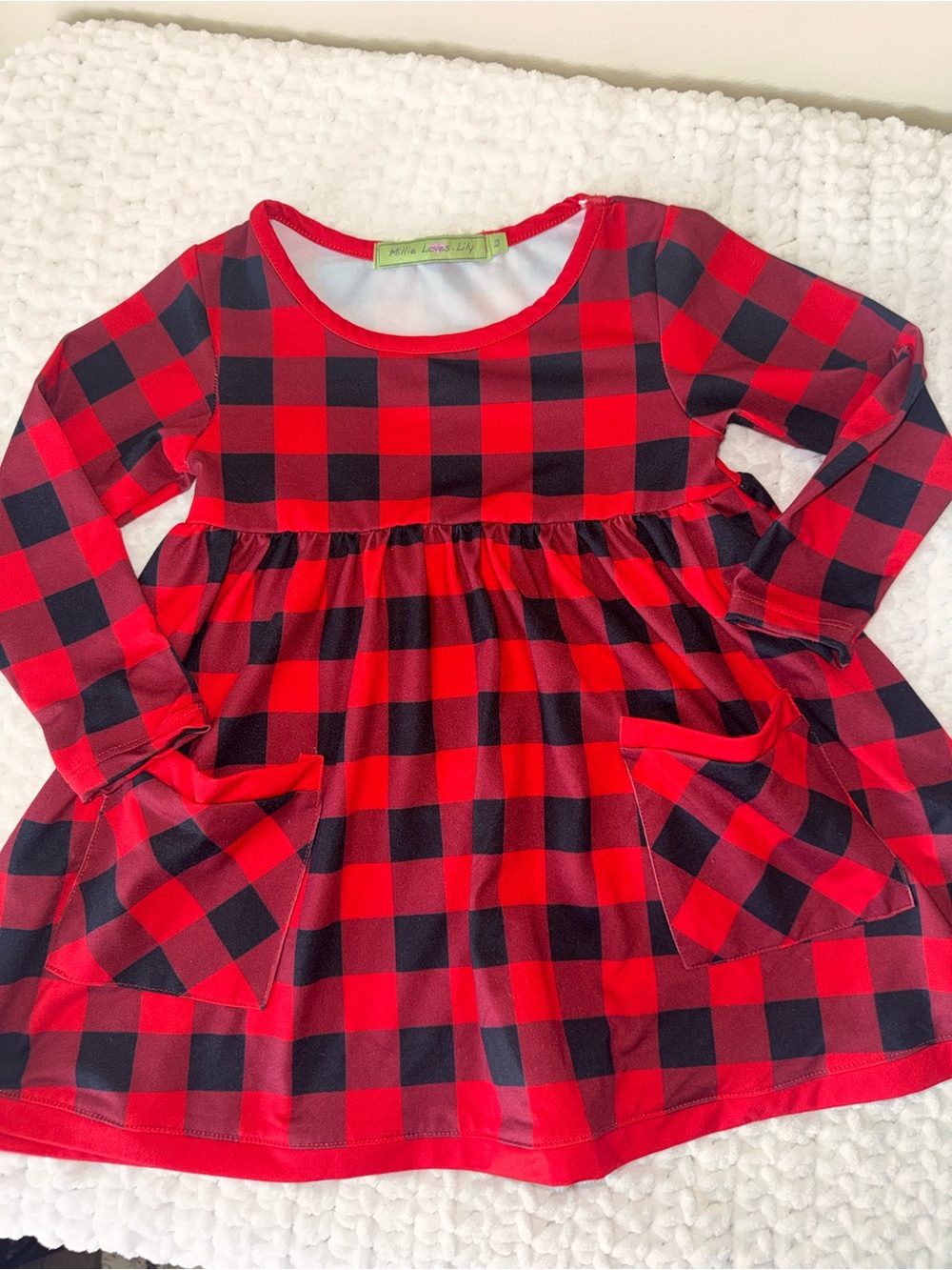 Girls Red and Black Buffalo Plaid Long Sleeve Pocket Dress